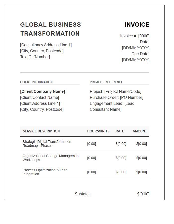 Global Business Transformation Consulting Invoice Template
