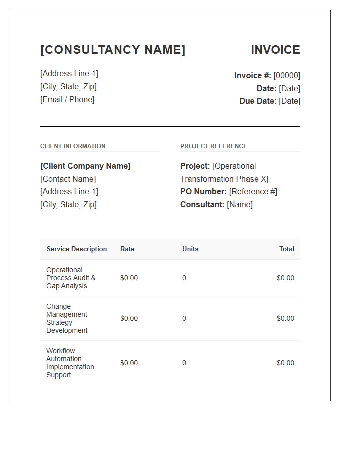 Operational Business Transformation Consulting Invoice Template