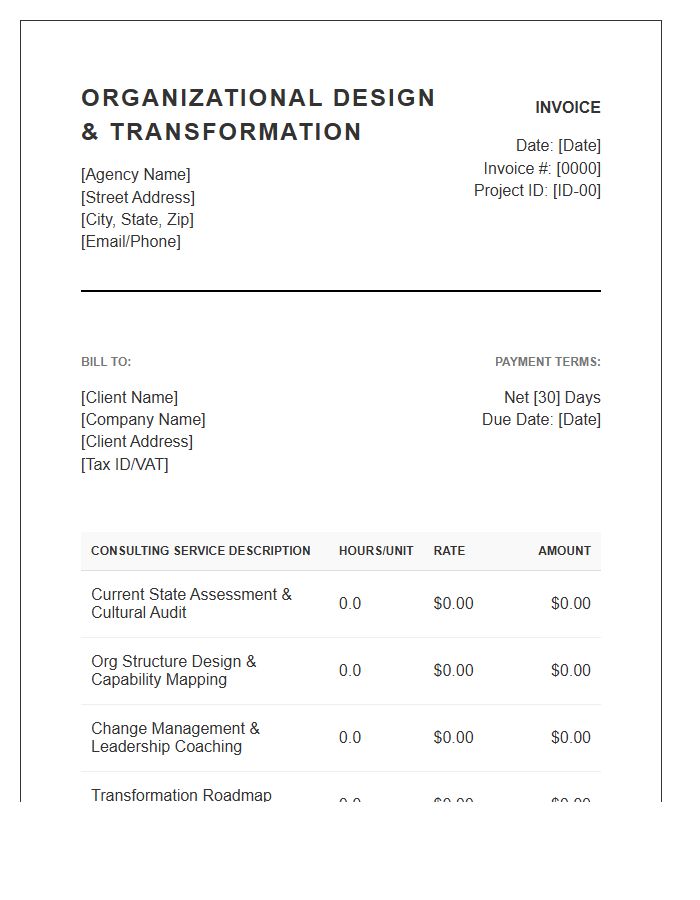 Organizational Design And Transformation Invoice Template