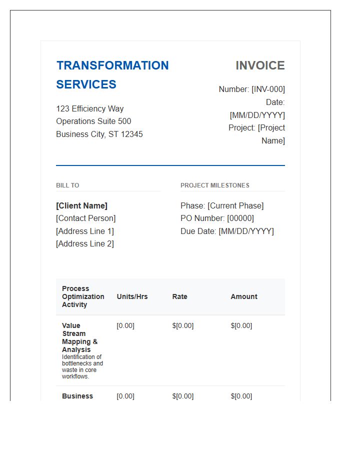 Process Optimization Business Transformation Invoice Template