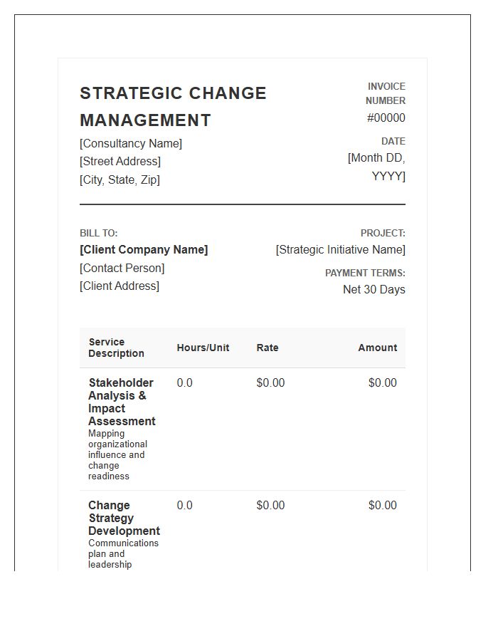 Strategic Change Management Consulting Invoice Template