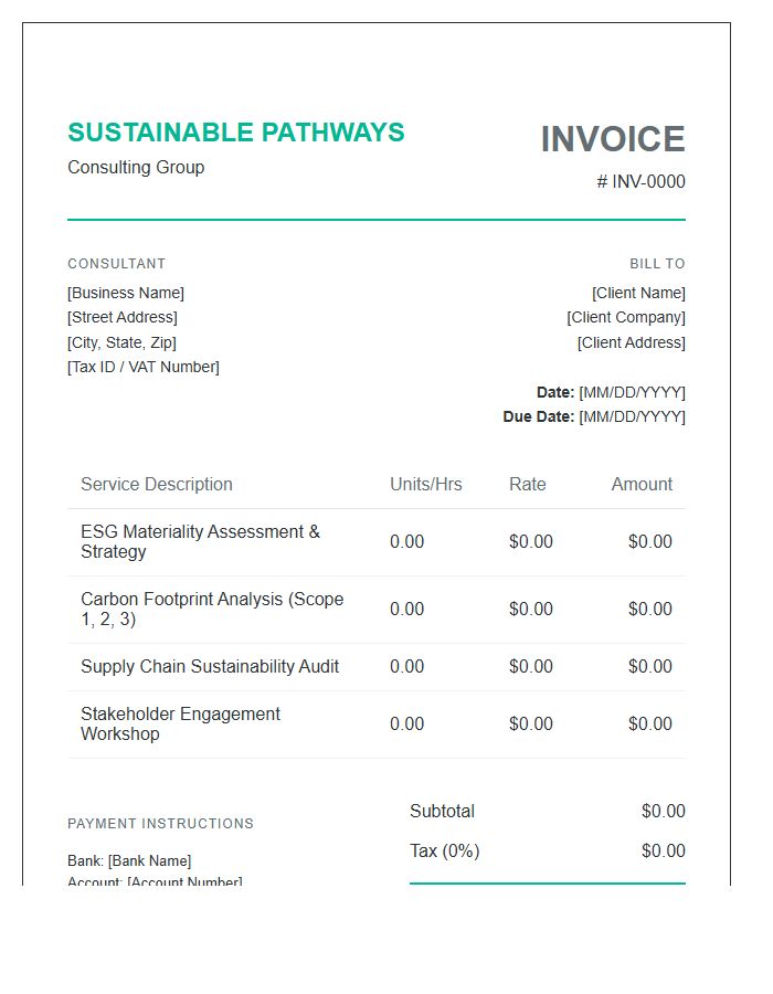 Sustainable Business Transformation Consulting Invoice Template