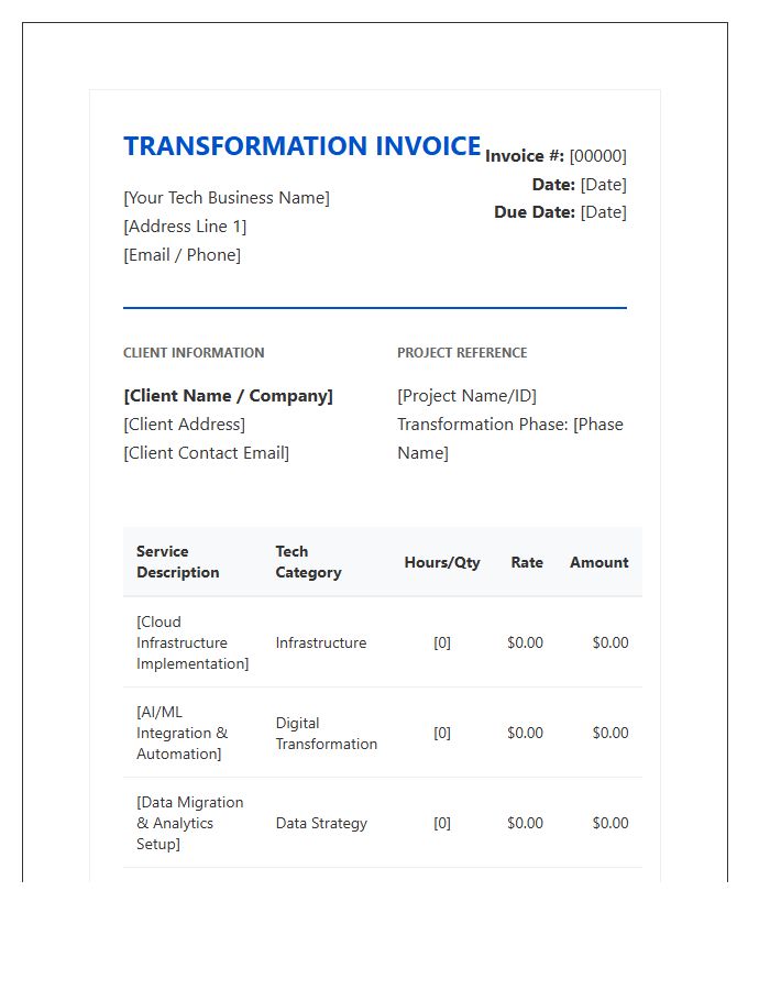 Technology Driven Business Transformation Invoice Template