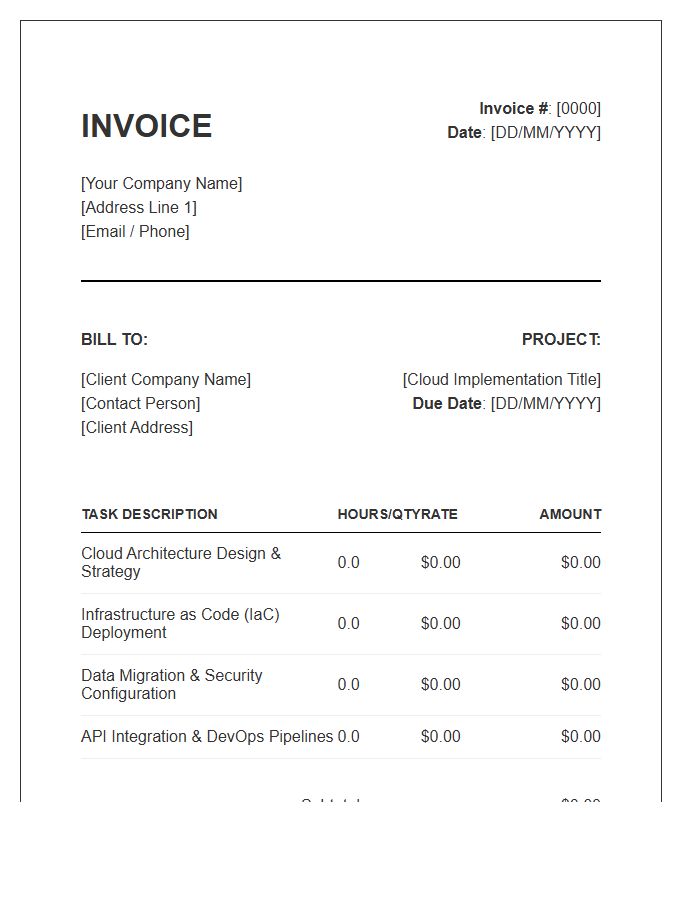 Cloud Solutions Implementation Invoice Template