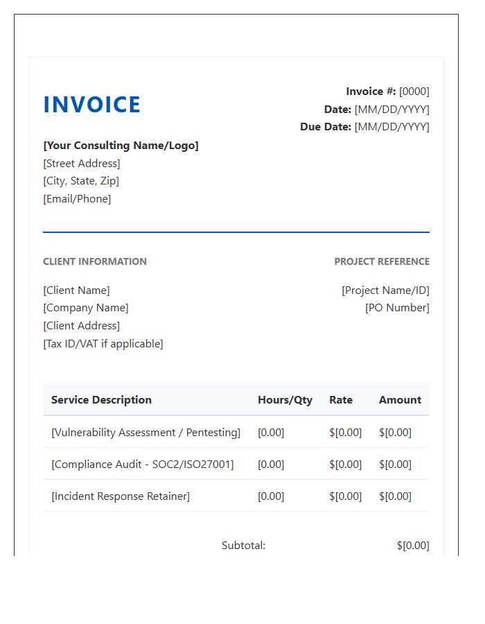 Cybersecurity Consulting Professional Invoice Template