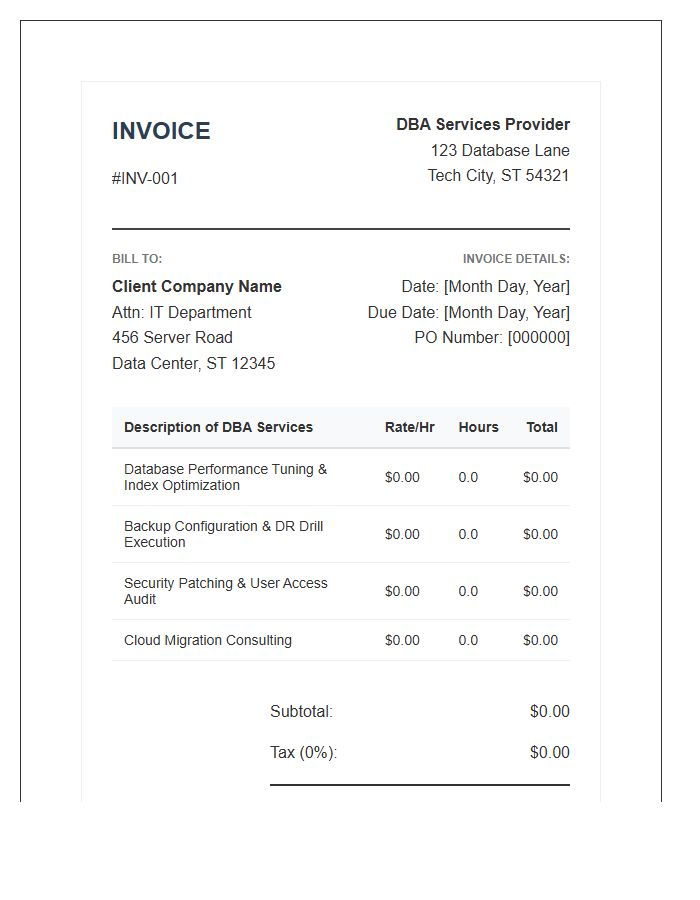 Database Administration Professional Invoice Template