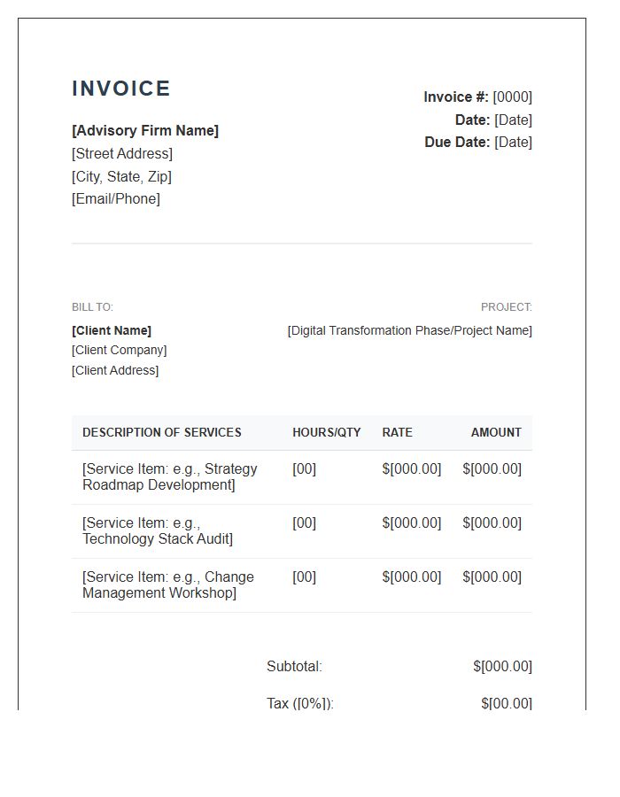 Digital Transformation Advisory Invoice Template