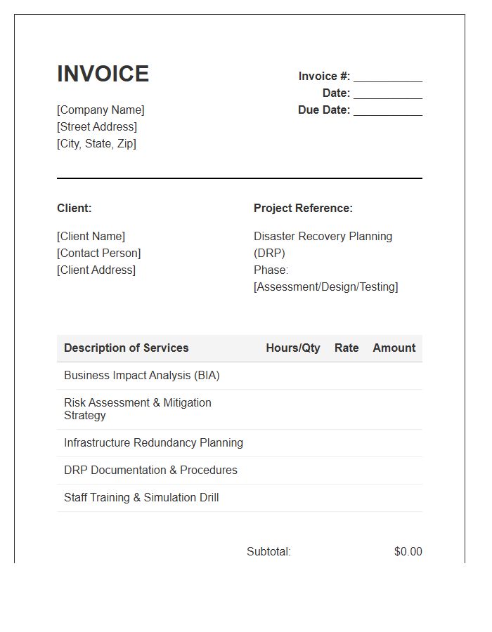 Disaster Recovery Planning Invoice Template