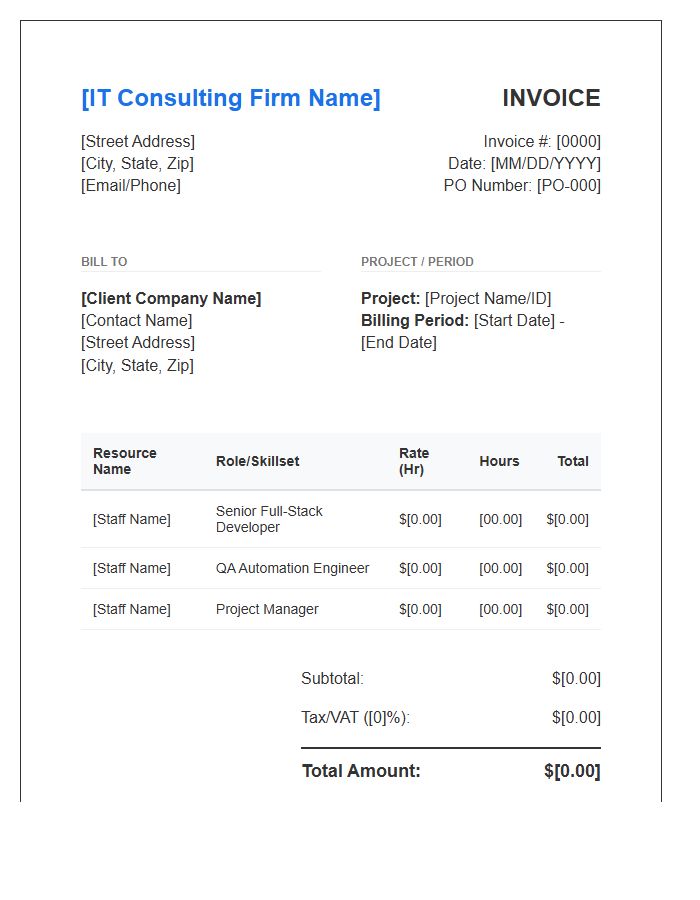 Information Technology Staff Augmentation Invoice Template