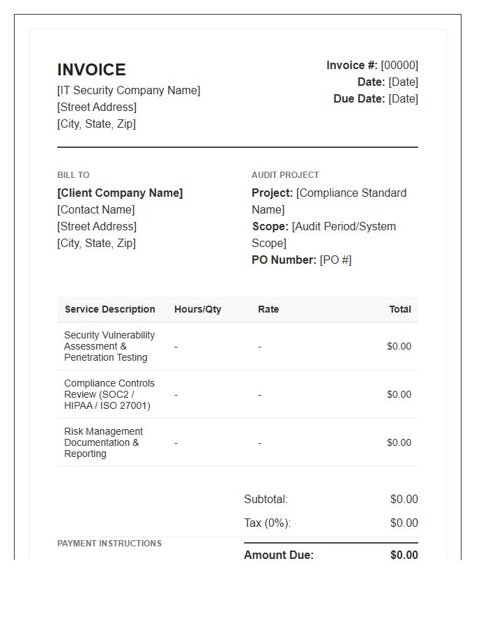 IT Compliance And Security Audit Invoice Template