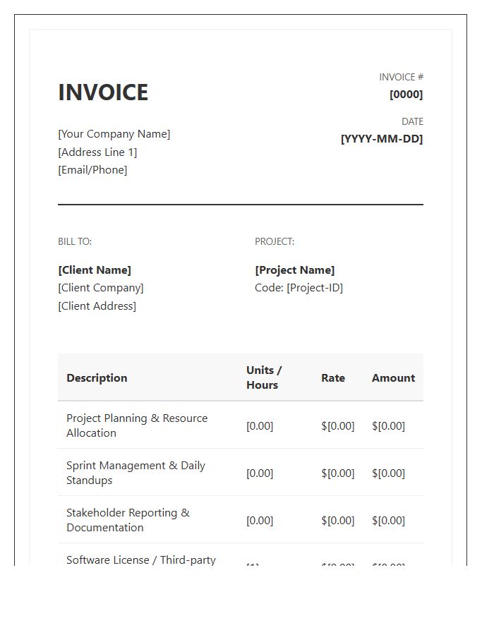 IT Project Management Invoice Template