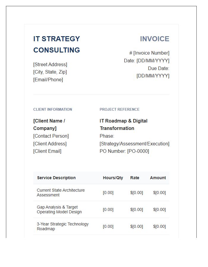 IT Strategy And Roadmap Consulting Invoice Template