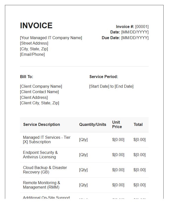 Managed IT Services Monthly Invoice Template