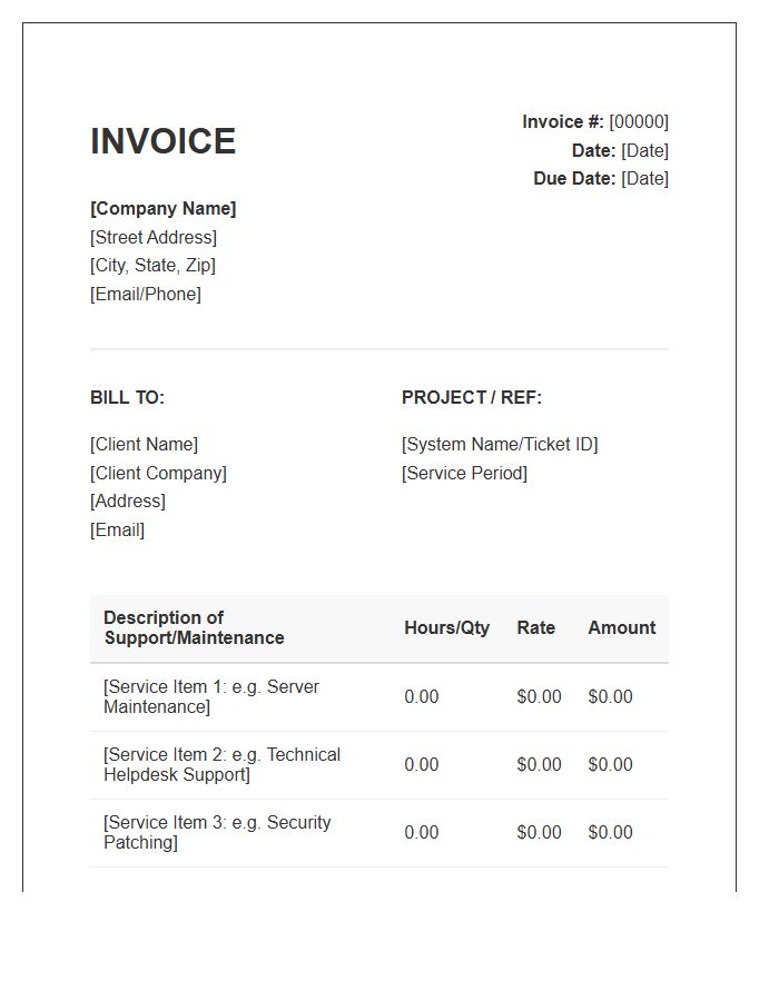 Technical Support And Maintenance Invoice Template