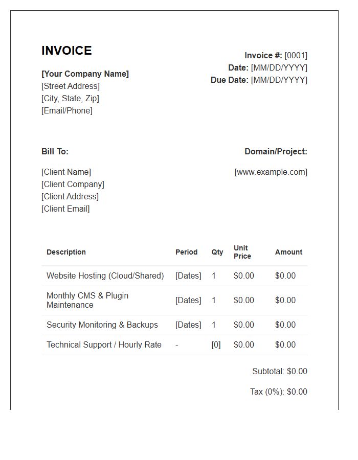 Website Hosting And Maintenance Invoice Template