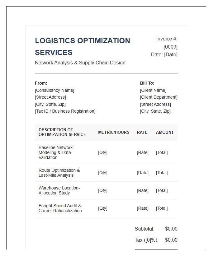 Logistics Network Optimization Invoice Template