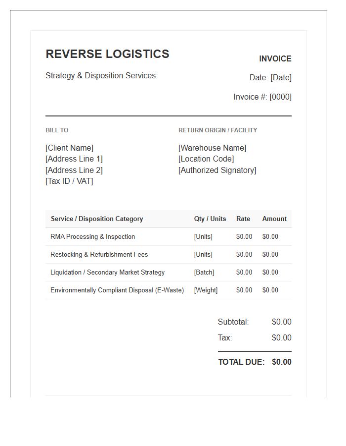 Reverse Logistics Strategy Invoice Template