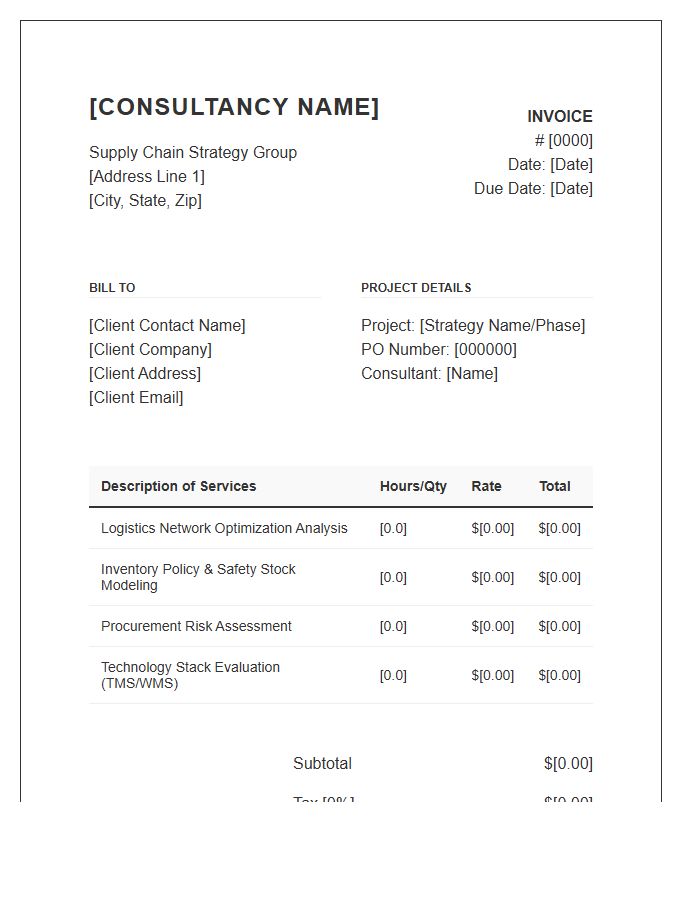 Supply Chain Strategy Consulting Invoice Template