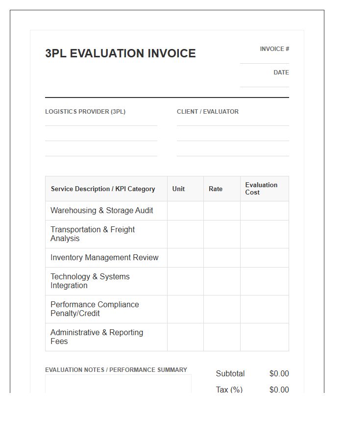 Third Party Logistics Evaluation Invoice Template