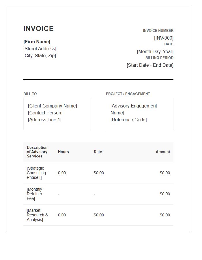 Corporate Advisory Monthly Billing Invoice Template