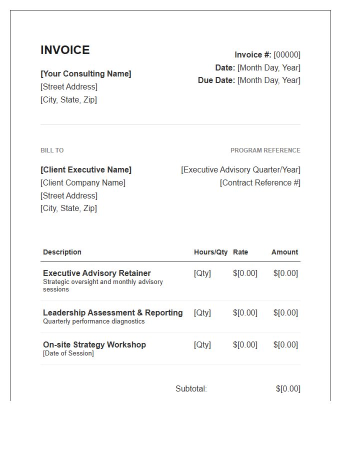 Executive Advisory Program Invoice Template