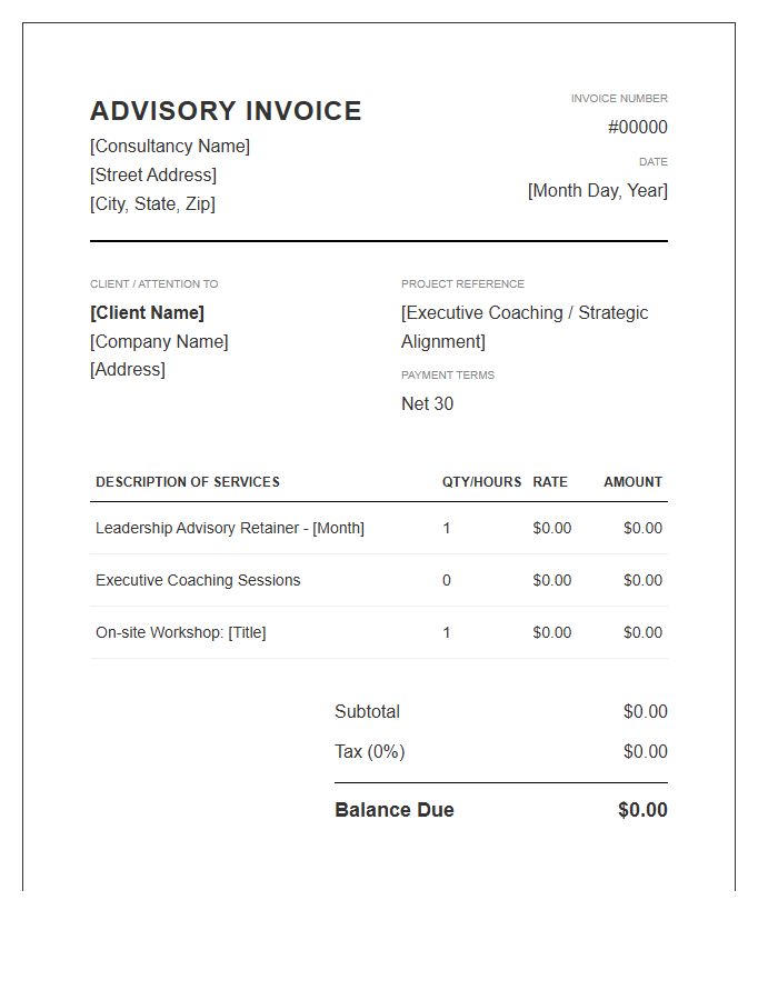 Leadership Consulting Advisory Invoice Template