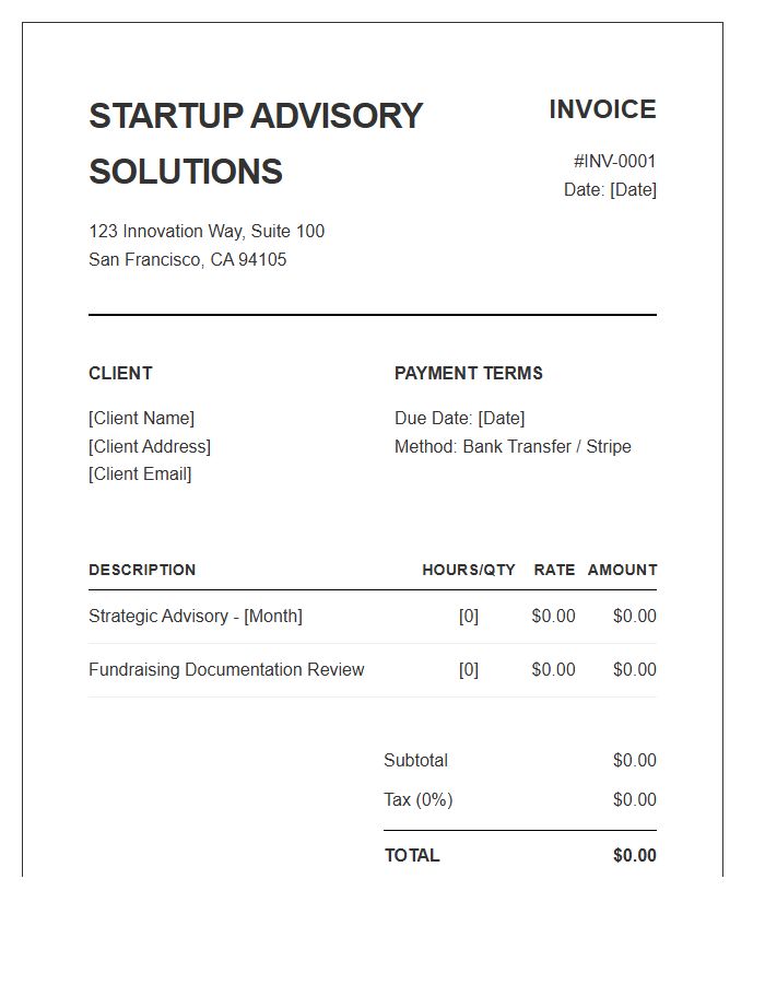 Startup Advisory Solutions Invoice Template