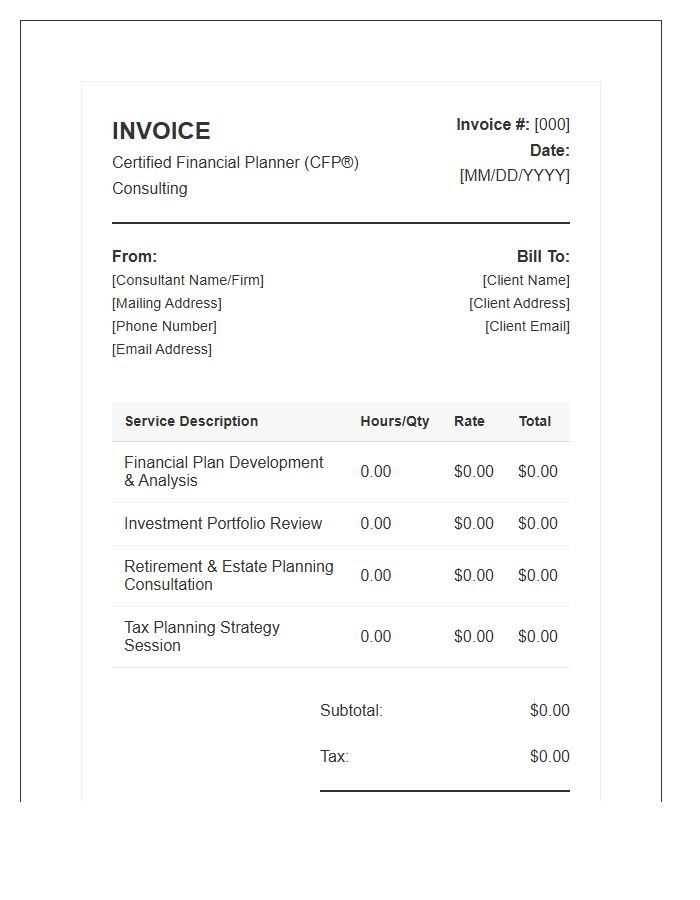 Certified Financial Planner Consulting Invoice Template