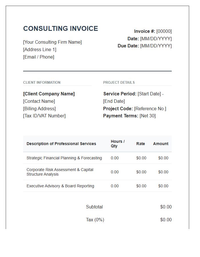 Corporate Financial Planning Consulting Invoice Template