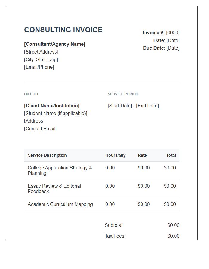 Education Planning Consulting Invoice Template