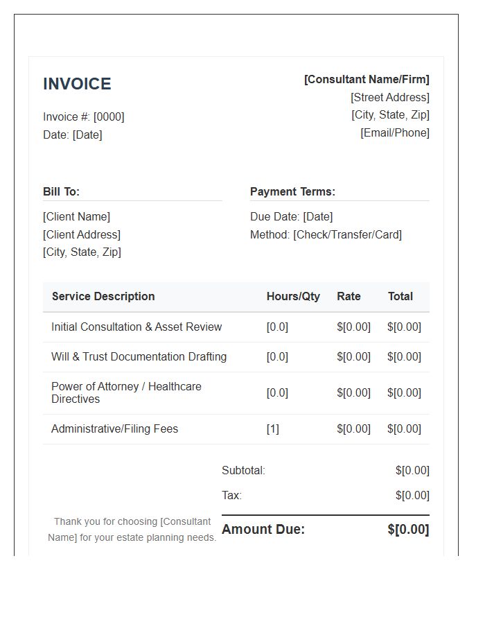 Estate Planning Consulting Invoice Template