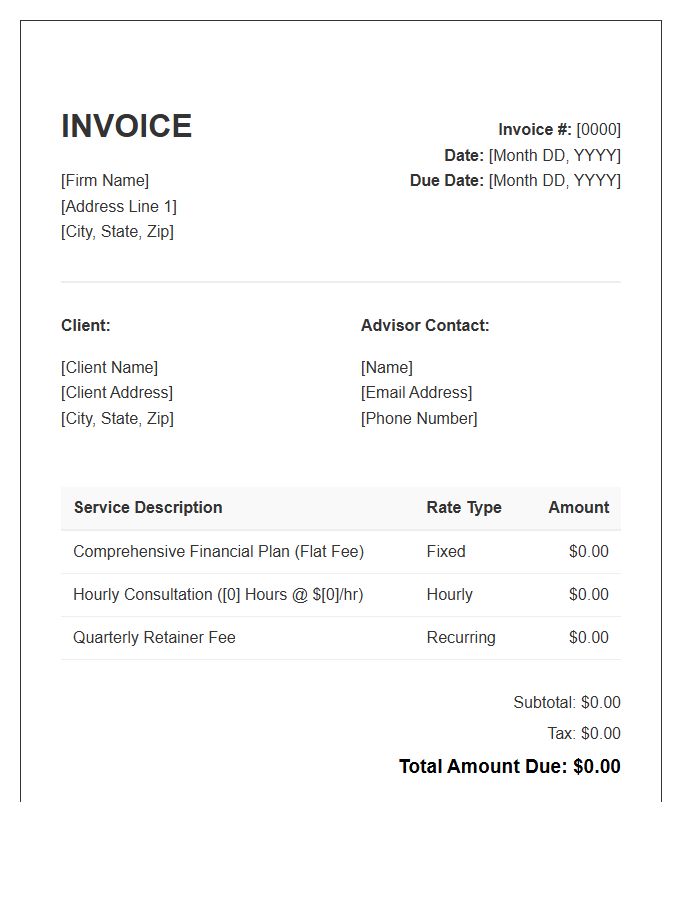 Fee Only Financial Planning Invoice Template