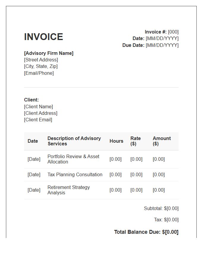 Hourly Financial Advisory Invoice Template
