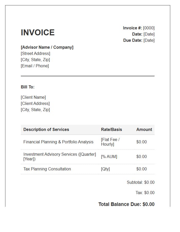 Personal Financial Advisor Invoice Template