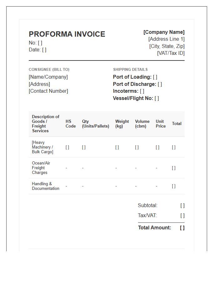 Heavy Freight Proforma Invoice Template Design
