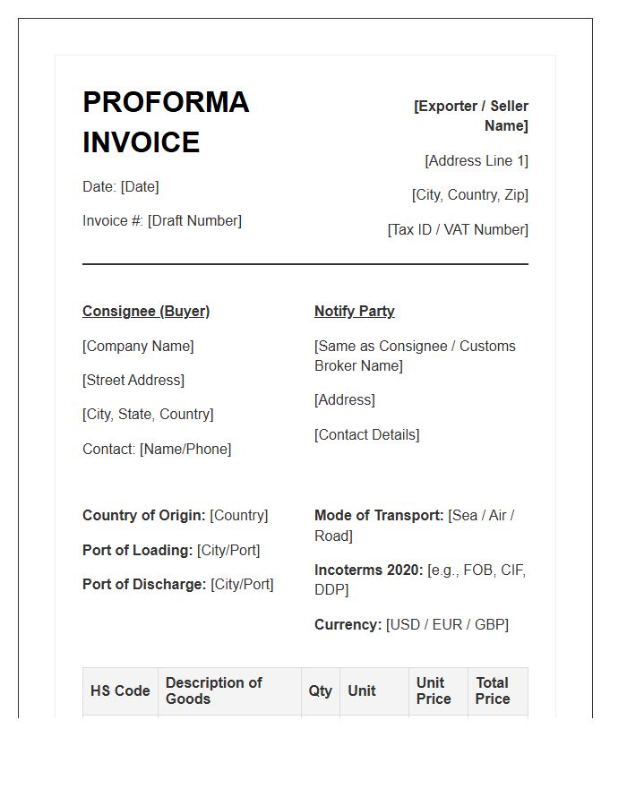 Import Logistics Proforma Invoice Template Guide