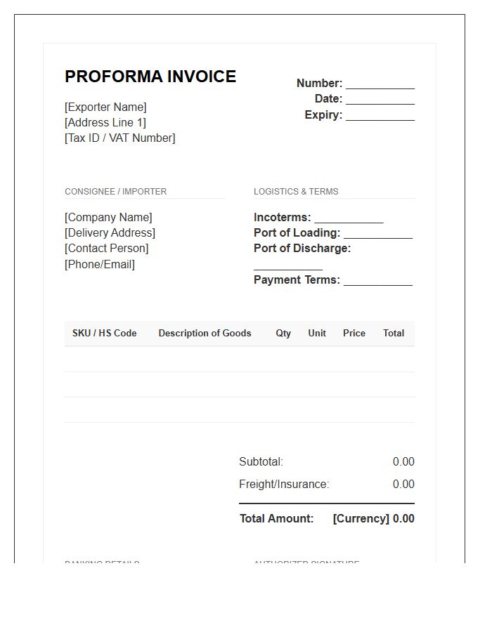 Supply Chain Proforma Invoice Template System
