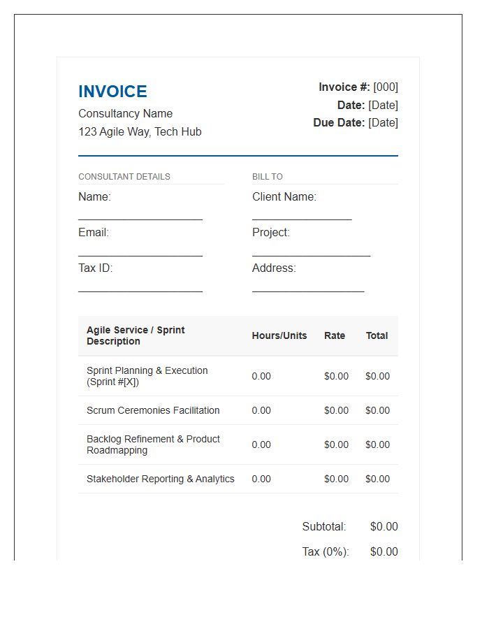 Agile Project Management Consulting Invoice Template