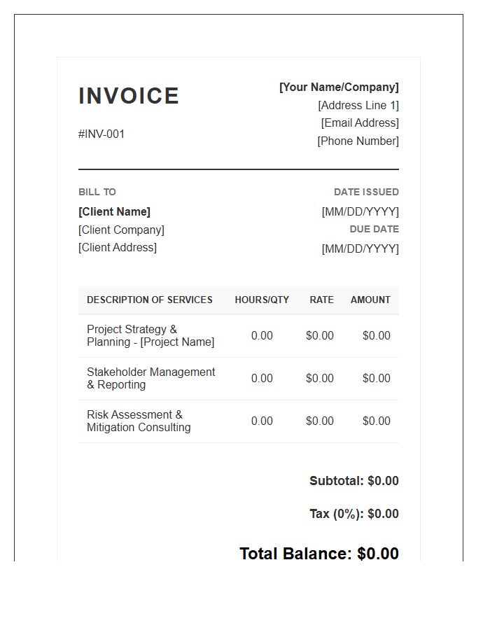 Freelance Project Management Consulting Invoice Template