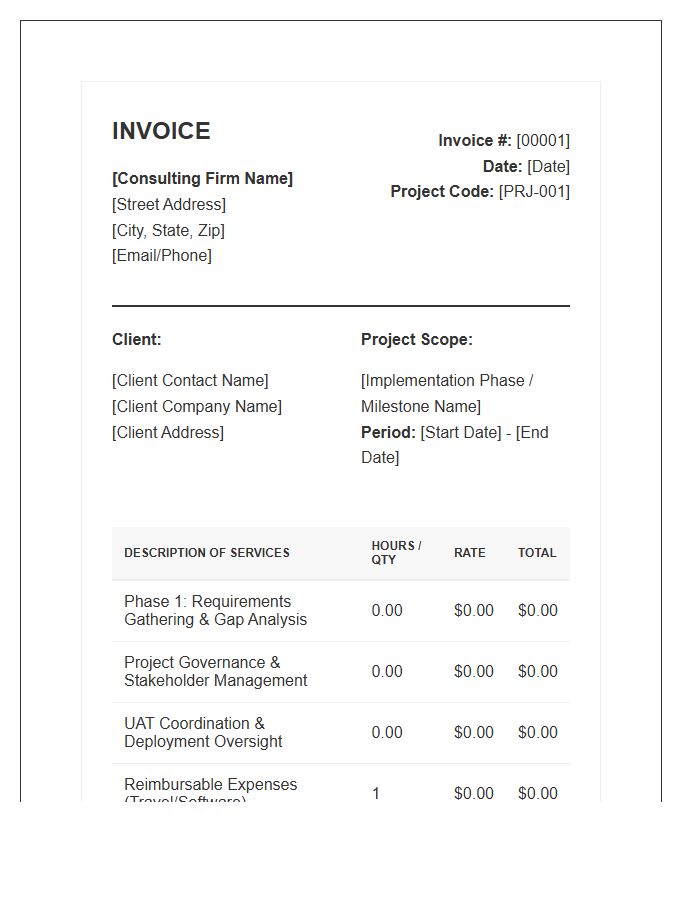 Implementation Project Management Consulting Invoice Template