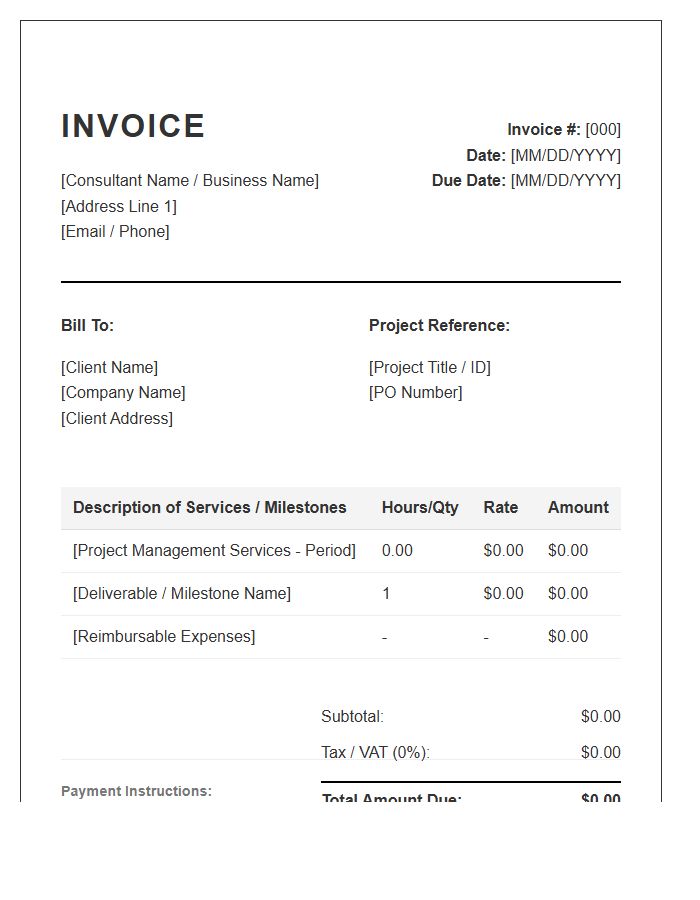 Independent Project Management Consulting Invoice Template