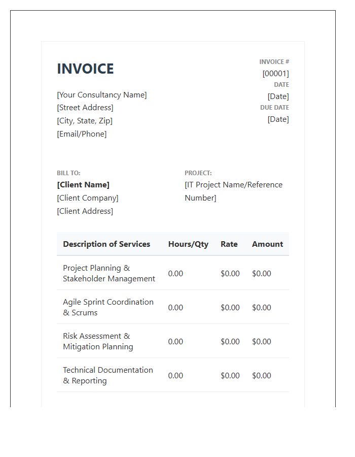 IT Project Management Consulting Invoice Template