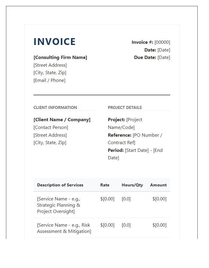 Professional Project Management Consulting Invoice Template