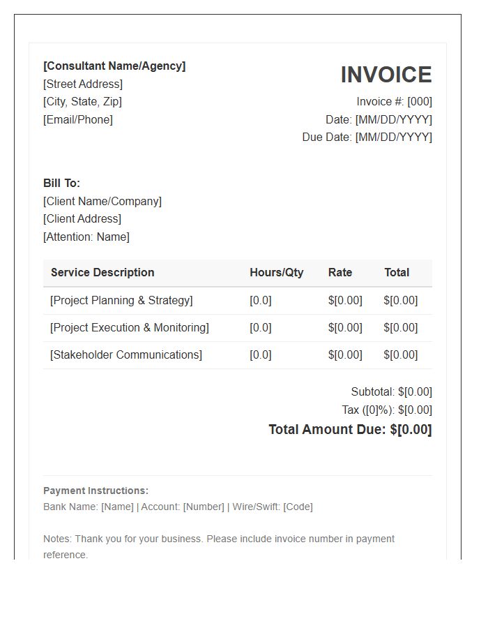 Project Management Services Consulting Invoice Template