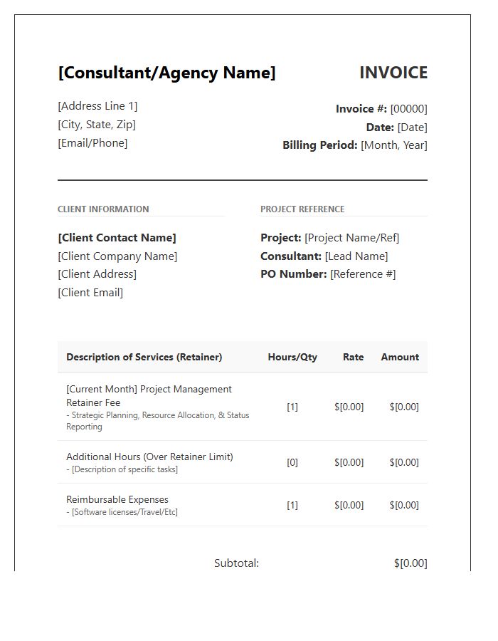 Retainer Project Management Consulting Invoice Template