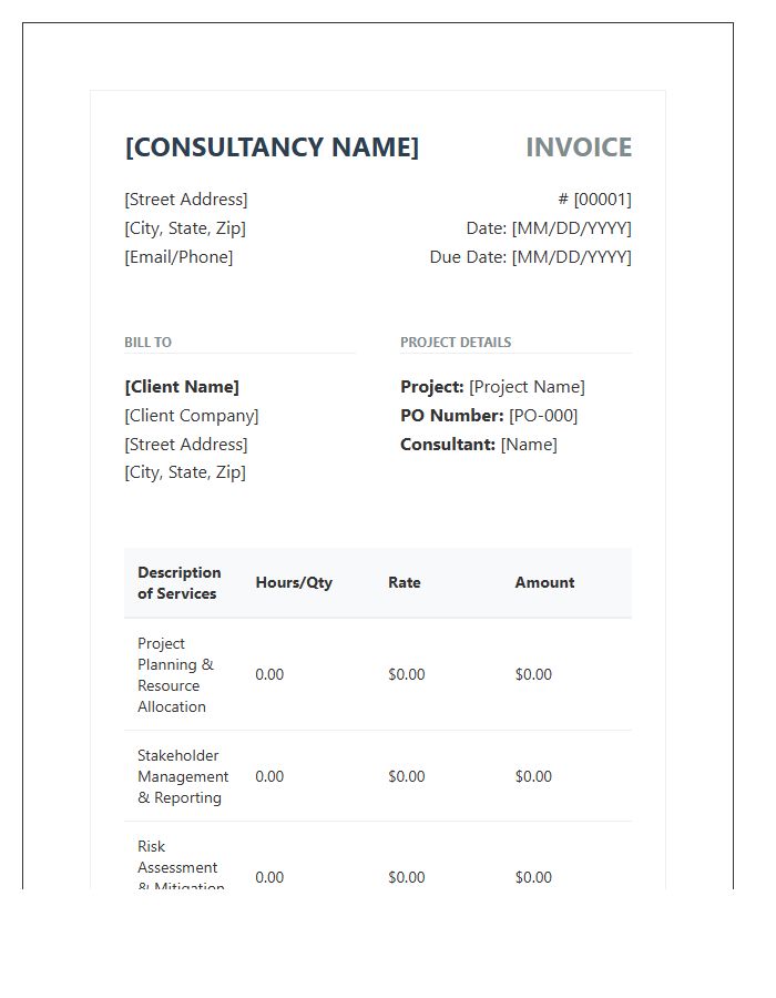 Standard Project Management Consulting Invoice Template