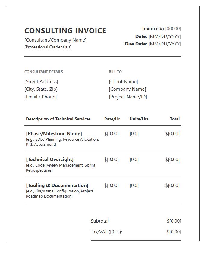 Technical Project Management Consulting Invoice Template