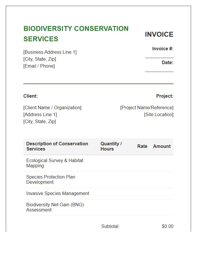 Biodiversity Conservation Services Invoice Template