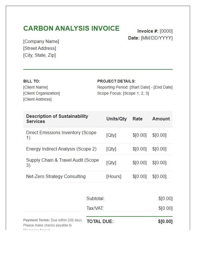 Carbon Footprint Analysis Invoice Template