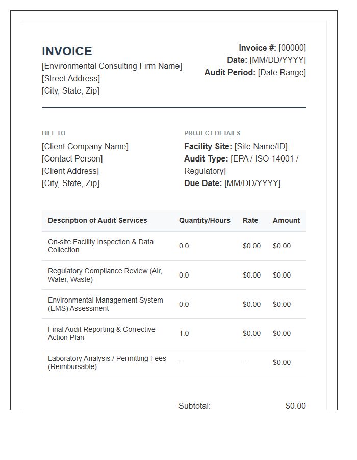 Environmental Compliance Audit Invoice Template